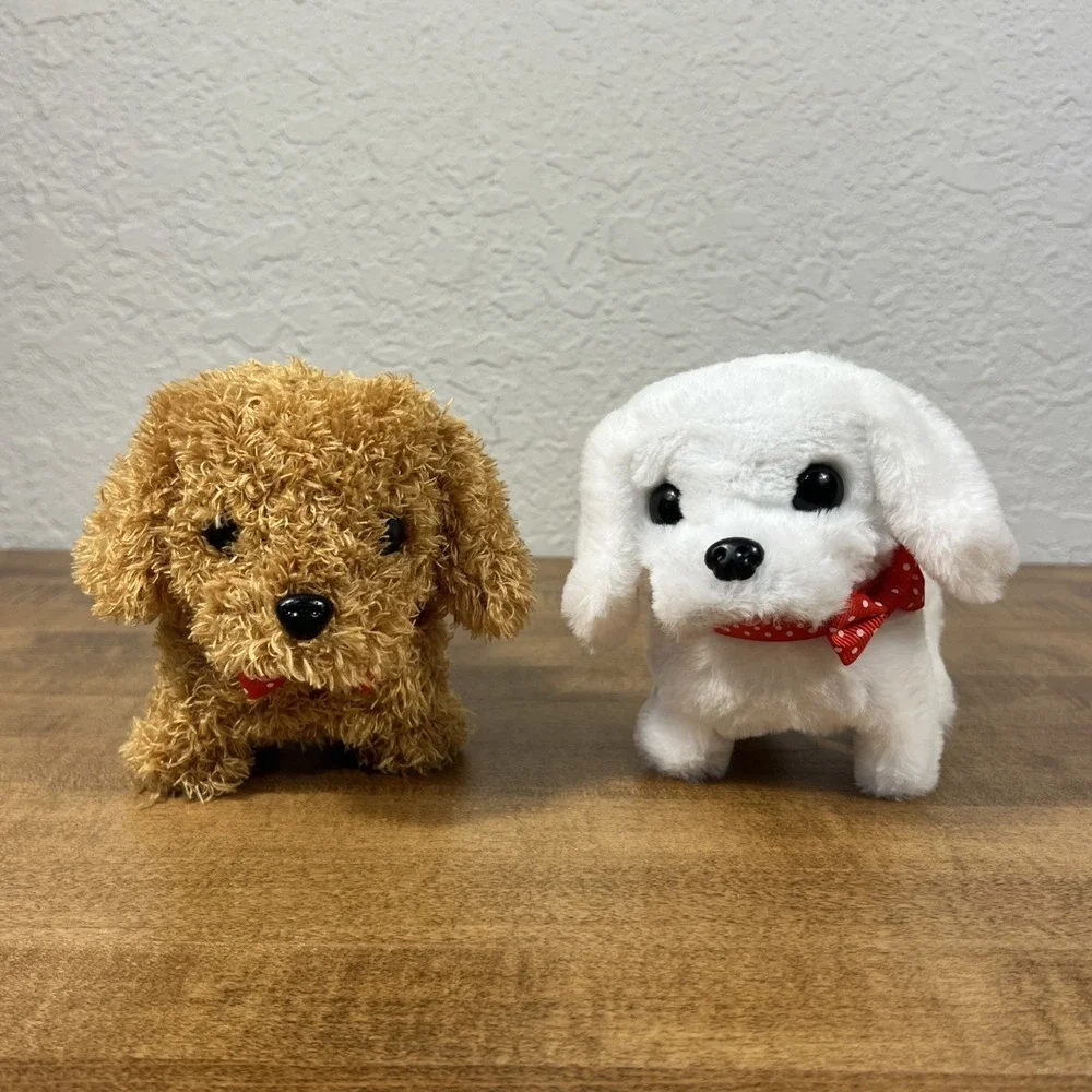Lot of 2 Nico Robotica‎ Puppy Walking Robot Dogs White & Brown - Tested